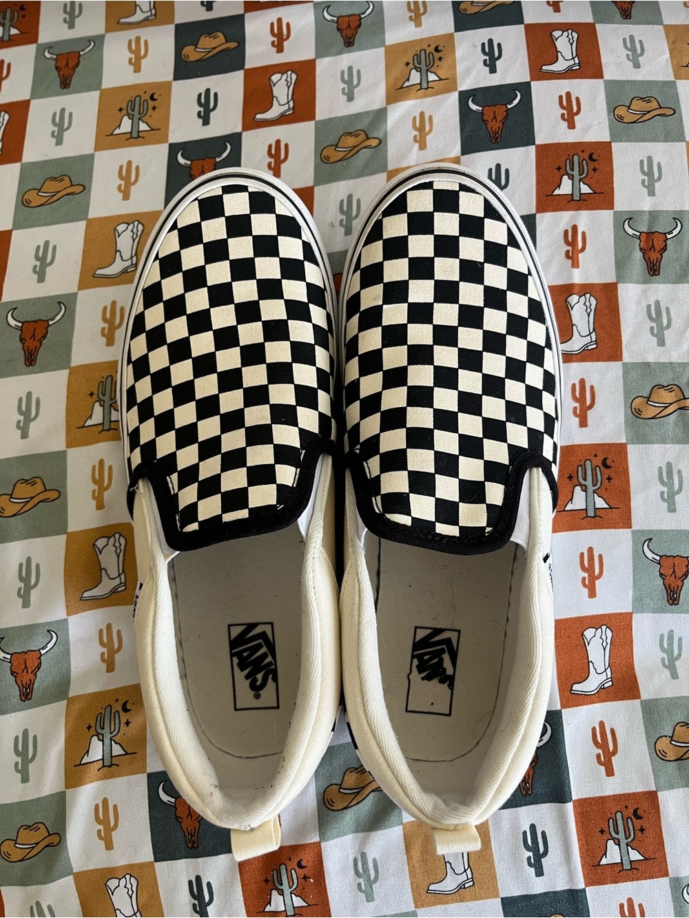 Vans Kids Checkerboard Slip-On Sneakers in Black and White